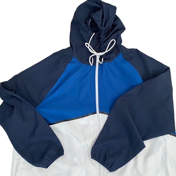 Mens 2XL white and blue windbreaker with hood - Picture 1 of 10